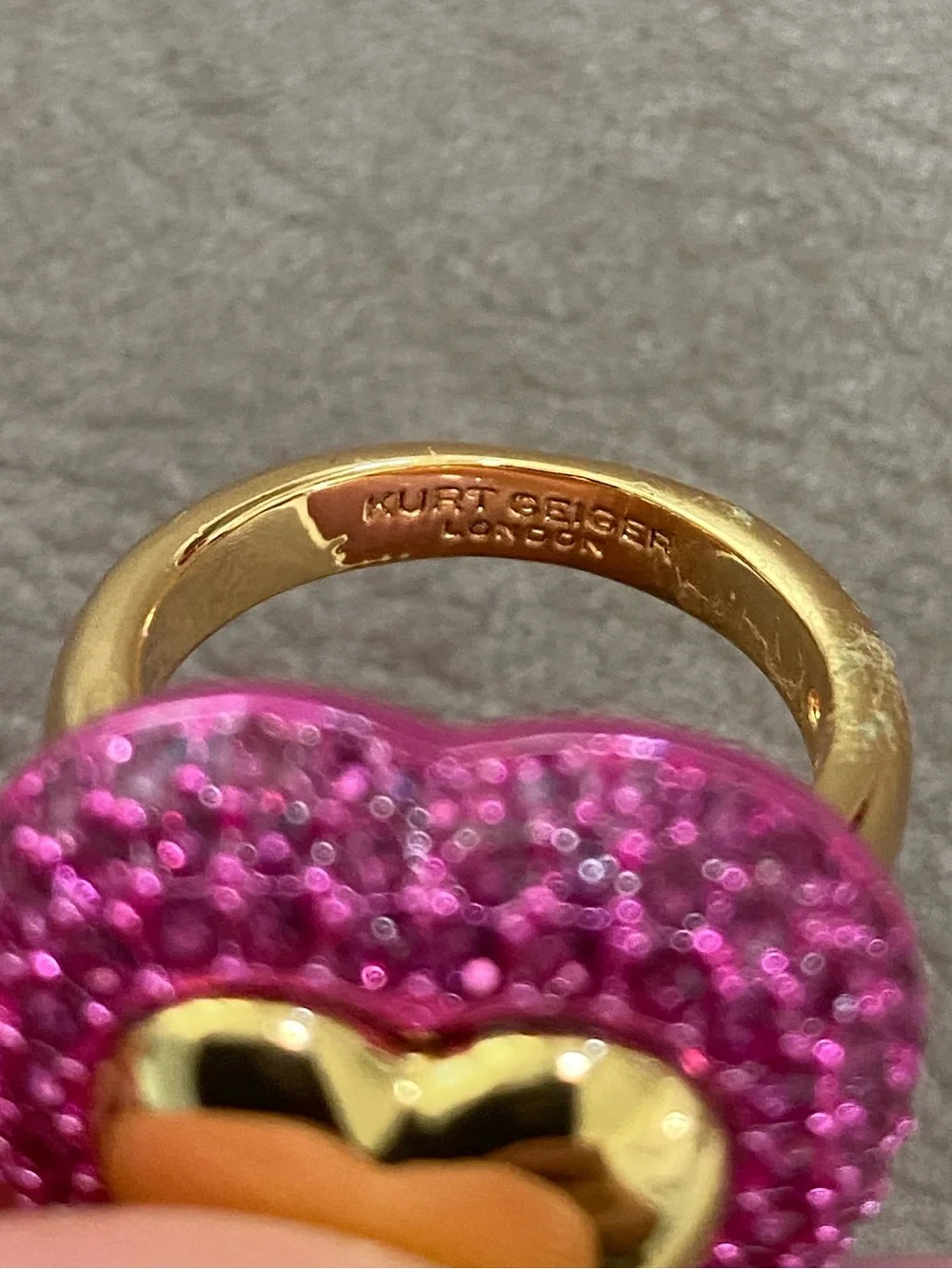 Kurt Geiger Gold Heart Ring with Pink Crystal Pave Size 8